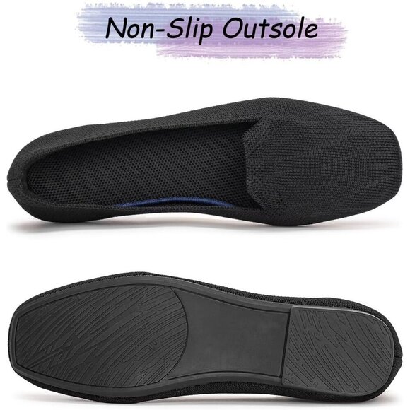 Frank Mully Flat Shoes Women Black Knitted Fabric Square Toe Slip Loafer Shoes - Picture 8 of 9